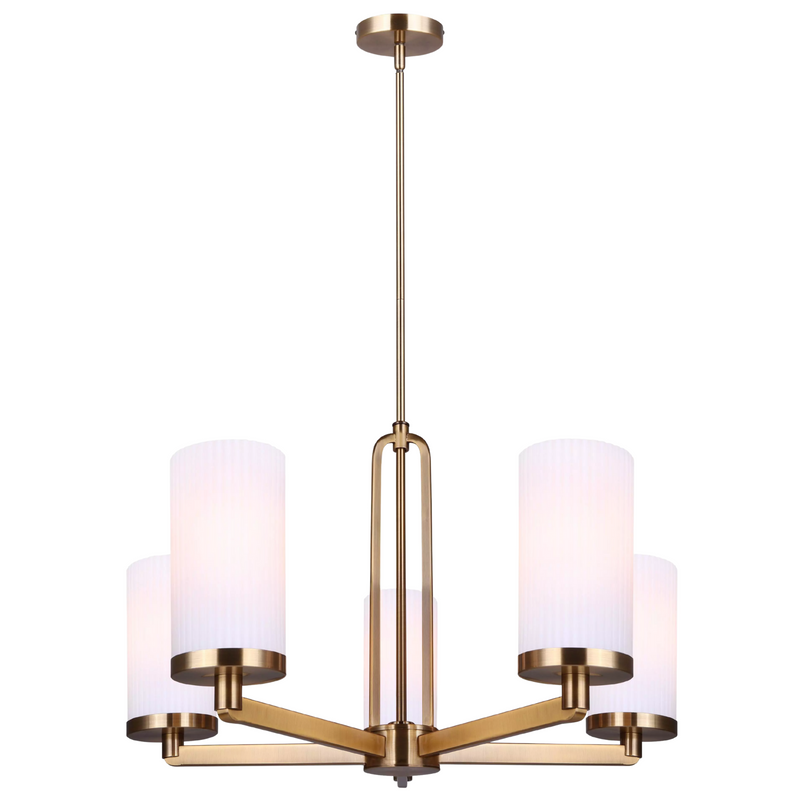 Canarm Kinslea Gold with 5 Flat Opal Ribbed Glass Bulbs Chandelier - ICH1165A05GD