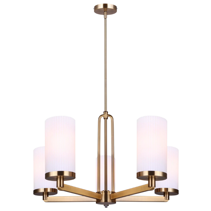 Canarm Kinslea Gold with 5 Flat Opal Ribbed Glass Bulbs Chandelier - ICH1165A05GD