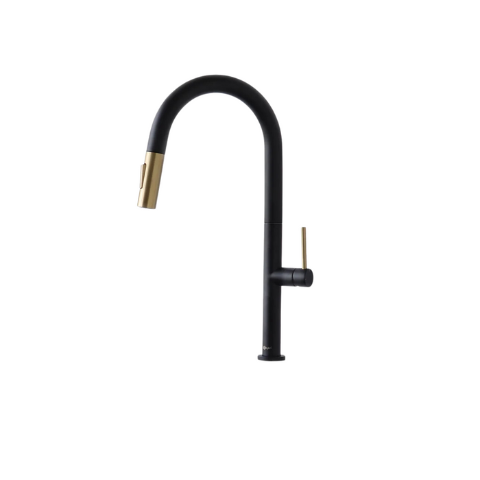 Stylish Single Handle 1.8 GPM Pull Down Kitchen Faucet - Matte Black/Gold Finish - K-141NG