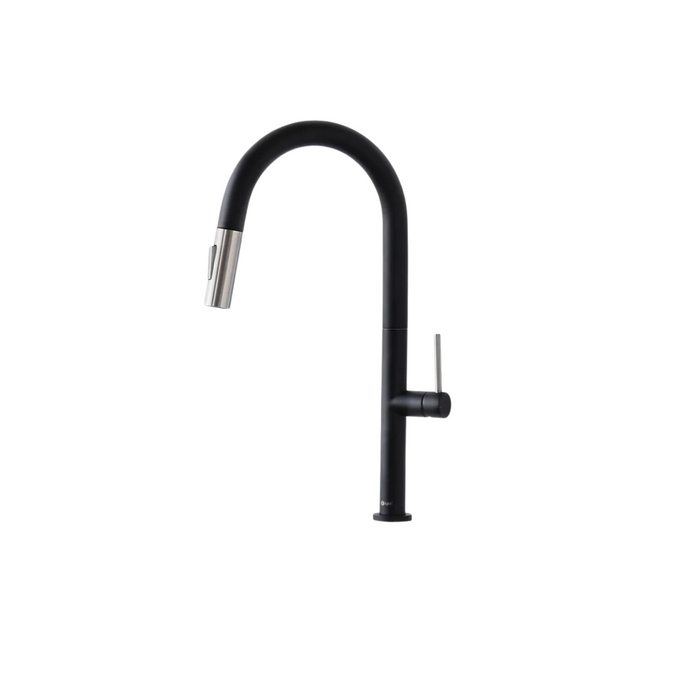 Stylish Single Handle Pull Down Kitchen Faucet - Matte Black/Brushed Finish - K-141NS