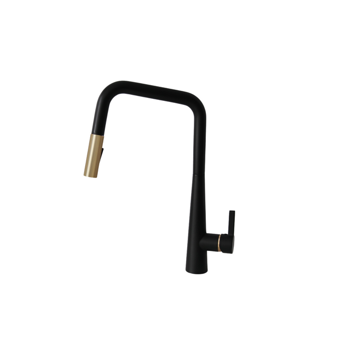 Stylish TURIN 1.8 GPM Single Handle Pull Down Kitchen Faucet - Matte Black/Gold Finish - K-143NG