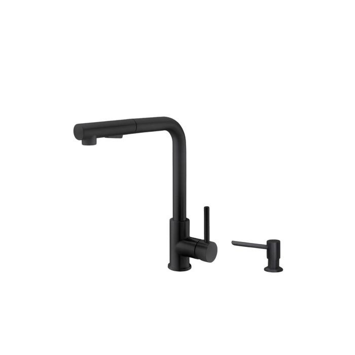 Stylish VENEZIA 1.5 GPM Pull Down Kitchen Faucet + Soap Dispenser - Matte Black Finish - K130NS01N