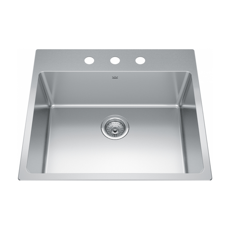 Kindred 25" Brookmore 3-Hole Single Bowl Stainless Steel Kitchen Sink - BSL2225-9-3N