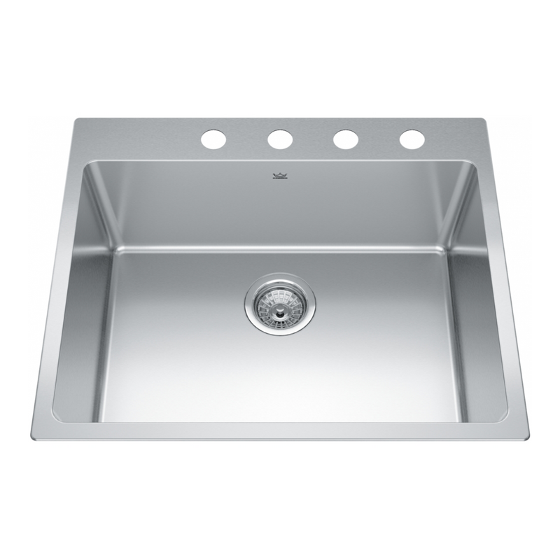 Kindred 25" Brookmore 4-Hole Single Bowl Stainless Steel Kitchen Sink - BSL2125-9-4N
