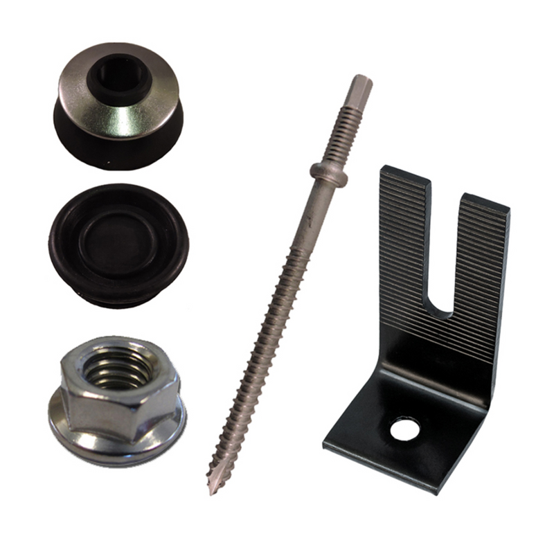 QuickBOLT Metal Roof Mount Kit - 5/16" QuickBOLT1 with 25MM Umbrella Washer - Black Split Top L-Foot - Nut - 17964