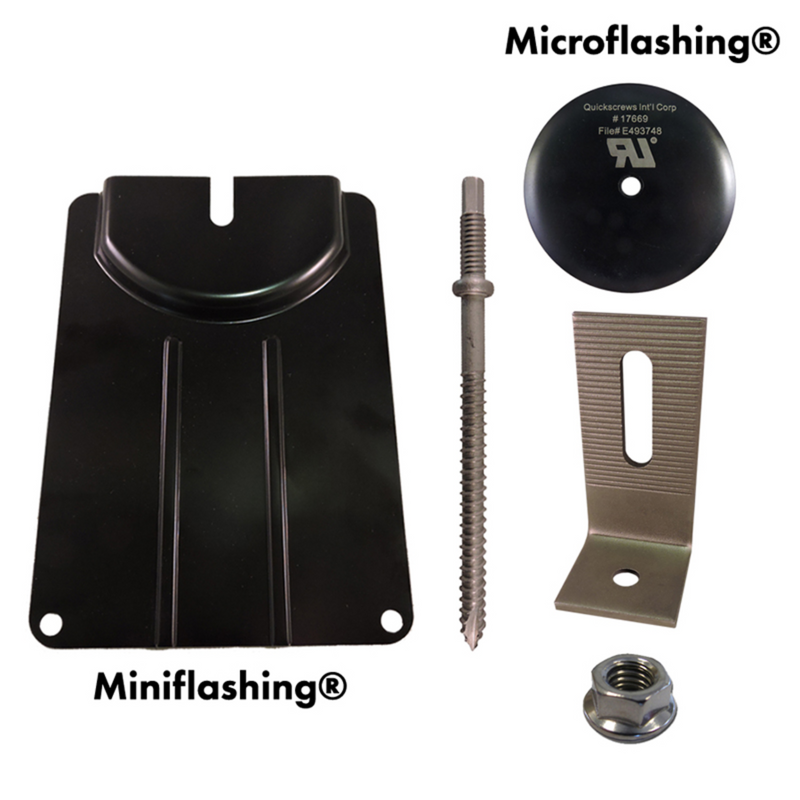 QuickBOLT Multi Roof Mount -  QB1 Low Profile Kit with 3" Micro and Miniflashing with Stainless Steel Low Profile L-Foot & Flange Nuts - 17667DF