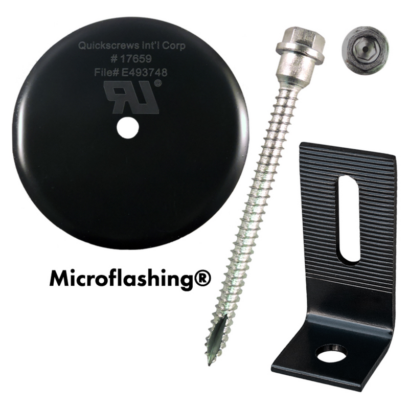QuickBOLT Multi Roof Mount -  QB2 Kit with 4" Microflashing and Stainless Steel Low Profile Black L-Foot - 17863