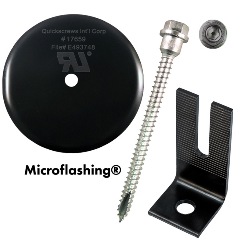 QuickBOLT Multi Roof Mount -  QB2 Kit with 4" Microflashing and Stainless Steel Low Profile Black Split Top L-Foot - 17963