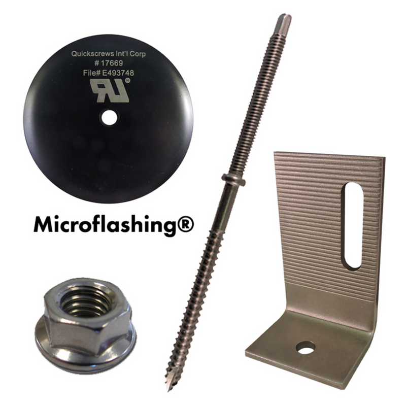 QuickBOLT Multi Roof Mount Kit - 5/16" X 7" QuickBOLT Kit with 3" Microflashing Stainless Steel Offset L-Foot & Flange Nuts - 17672SS