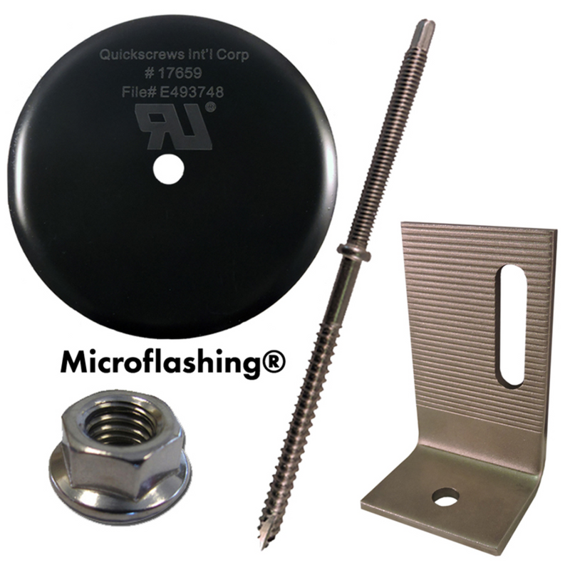 QuickBOLT Multi Roof Mount Kit - 5/16" X 7" QuickBOLT Kit with 4" Microflashing Stainless Steel Offset L-Foot & Flange Nuts - 17724SS