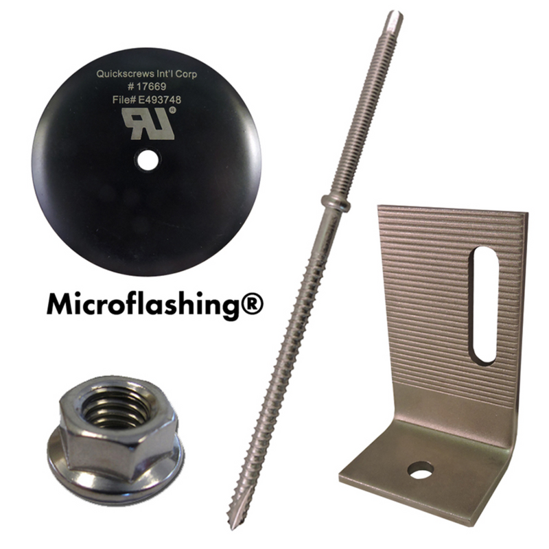 QuickBOLT Multi Roof Mount Kit - 5/16" X 8" QuickBOLT Kit with 3" Microflashing Stainless Steel Offset L-Foot & Flange Nuts - 17680SS