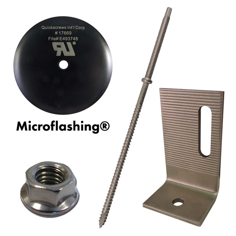 QuickBOLT Multi Roof Mount Kit - 5/16" X 9" QuickBOLT Kit with 3" Microflashing Stainless Steel Offset L-Foot & Flange Nuts - 17688SS