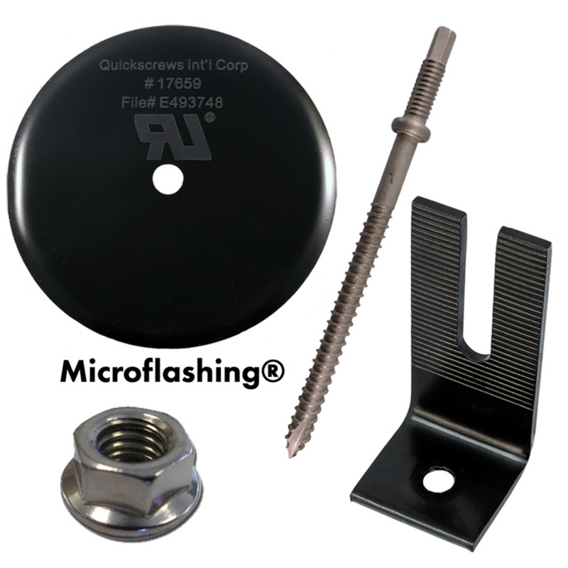 QuickBOLT Multi Roof Mount Kit -  QB1 Low Profile with 3" Microflashing & Stainless Steel Low Profile Black Split Top L-Foot & Flange Nuts - 17821