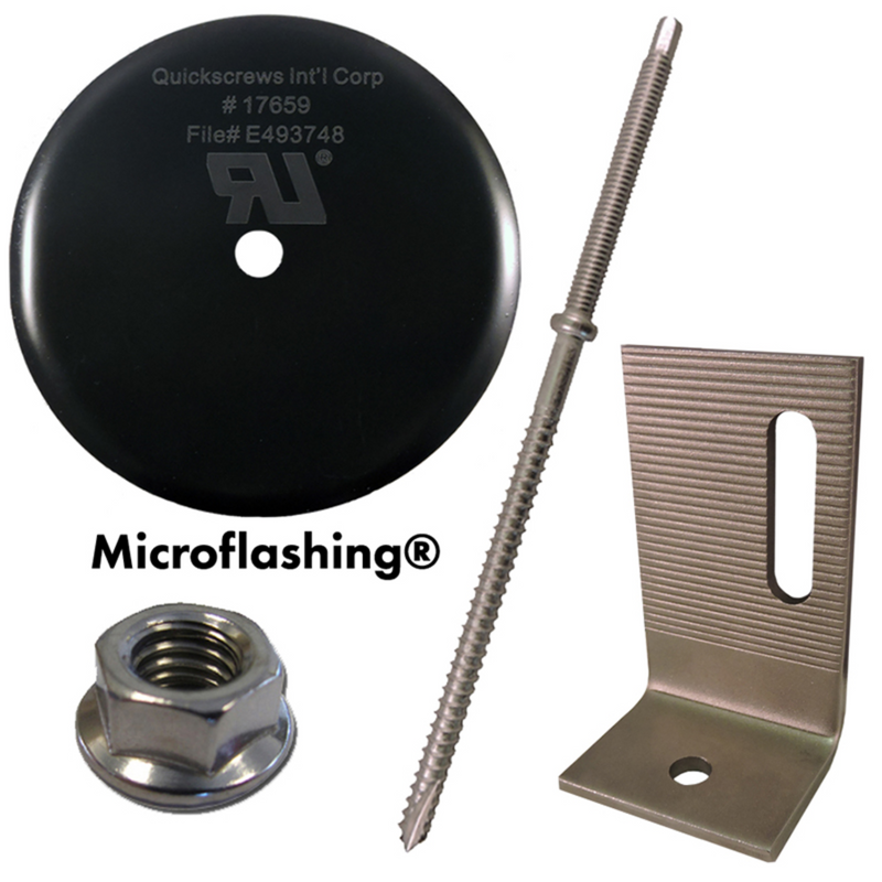 QuickBOLT Multi Roof Mount Kit - 5/16" X 8" QuickBOLT Kit with 4" Microflashing  Stainless Steel Offset L-Foot & Flange Nuts - 17727SS