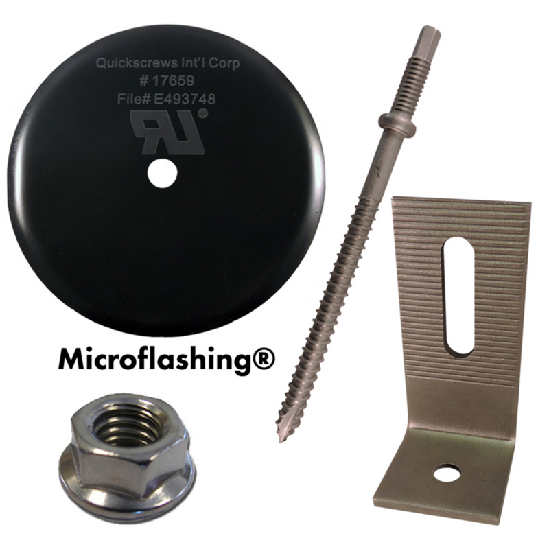 QuickBOLT Multi Roof Mount Kit -  QuickBOLT with 4" Microflashing Stainless Steel Low Profile L-Foot & Flange Nuts - 17721SS