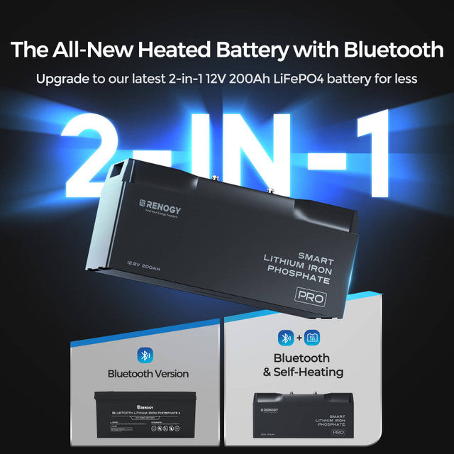 Renogy Pro - 12V 100Ah/200Ah Smart LiFePO4 Battery w/ Bluetooth & Self-Heating - RBT12200LFP-BTx4