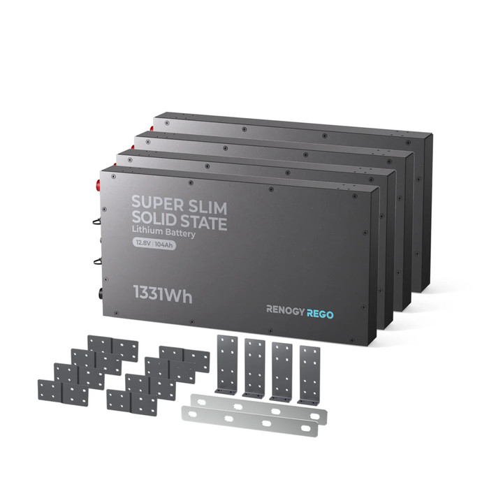 Renogy REGO - 12.8V 104Ah Super Slim Solid State Lithium Iron Phosphate Battery 4 Pack - RBT12104LFP-FB