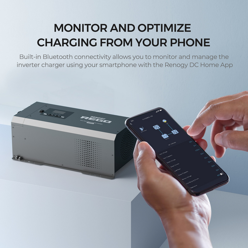 Renogy REGO 12V 3000W Pure Sine Wave Inverter Charger w/ LCD Display - RIV1230RCL-1SS-W02W-US