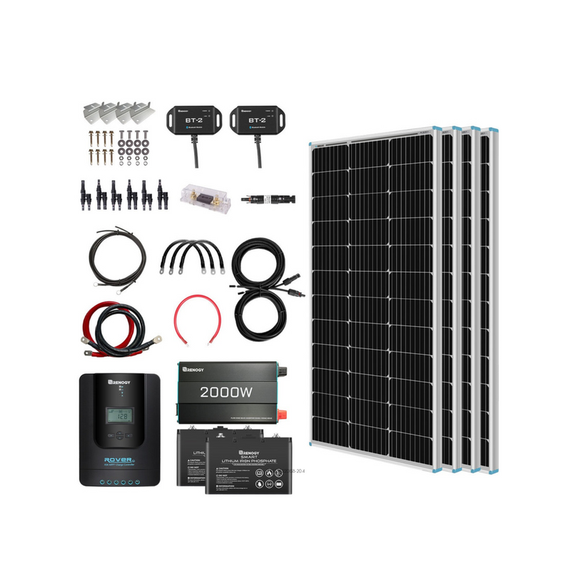 Renogy 400W 12 Volt Complete Solar Kit with Two 100Ah Deep-Cycle AGM / LiFePO4 Batteries - RKIT400DAP2-US