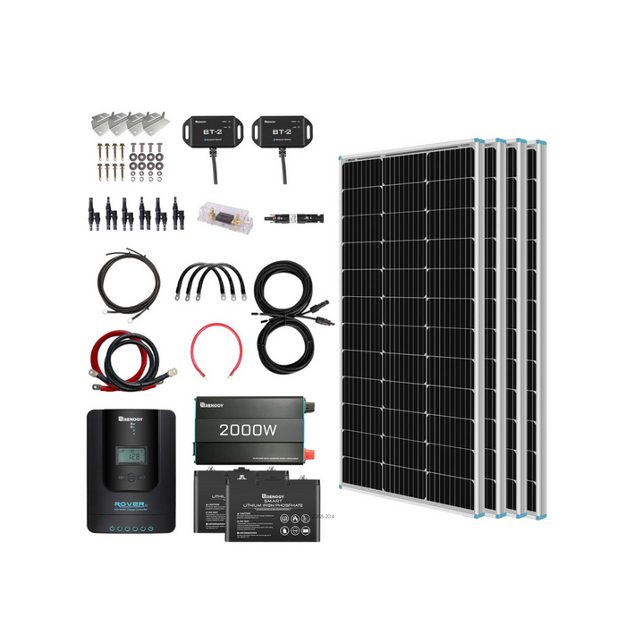 Renogy 400W 12 Volt Complete Solar Kit with Two 100Ah Deep-Cycle AGM / LiFePO4 Batteries - RKIT400DAP2-US