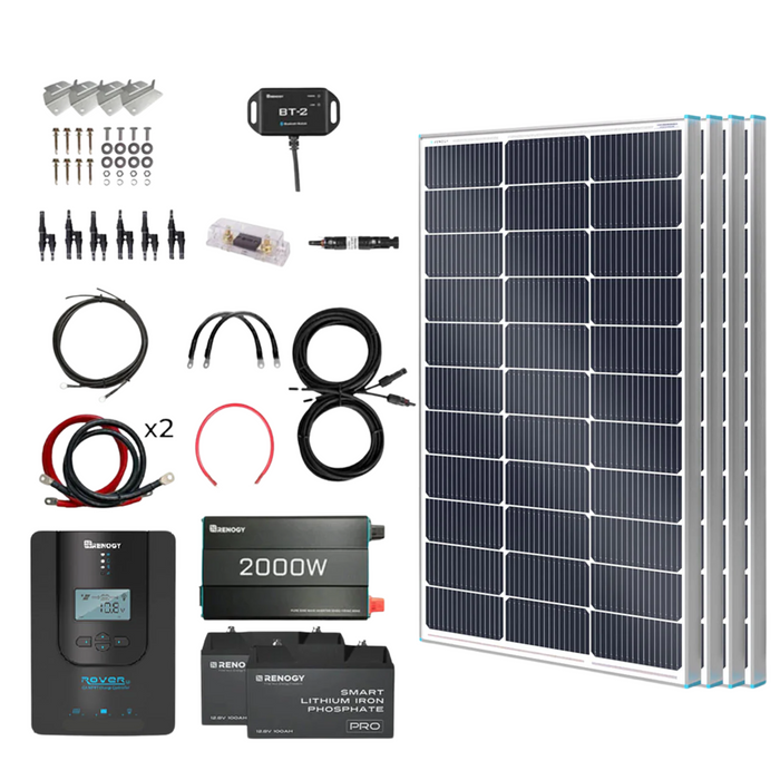 Renogy 400W 12V Complete Solar Kit with Two 100Ah Deep-Cycle AGM / LiFePO4 Batteries - RKIT400DLP2