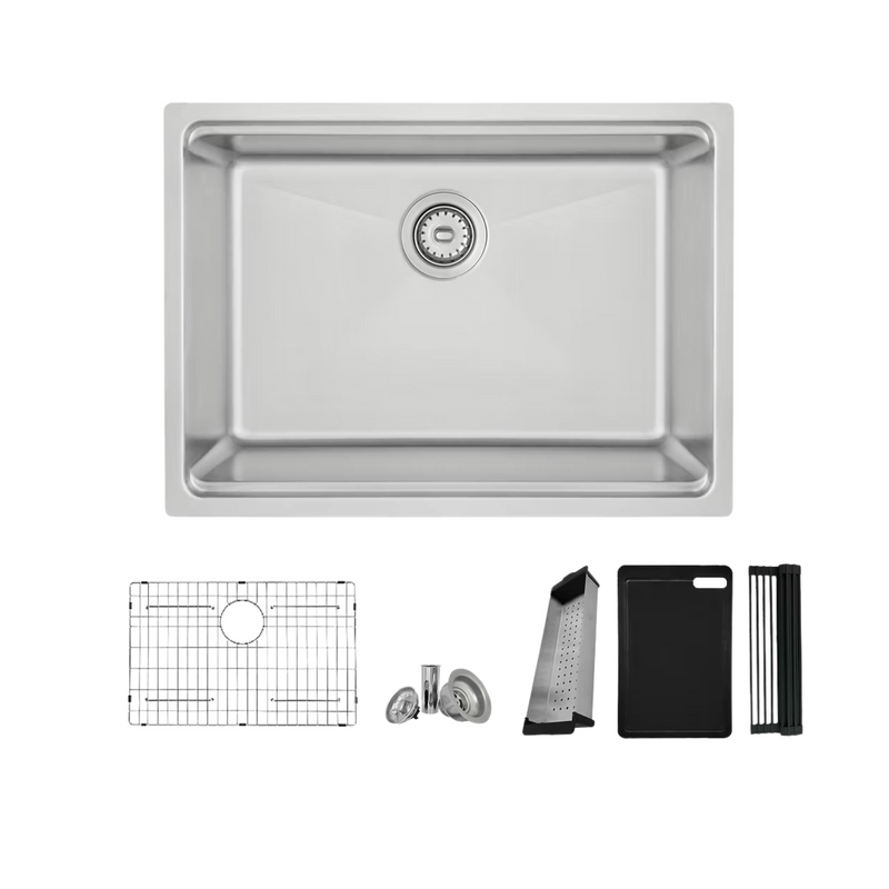 Stylish ARGON 27" Workstation Single Bowl Undermount and Drop-in 16 Gauge Stainless Steel Kitchen Sink with Built in Accessories - S-127W