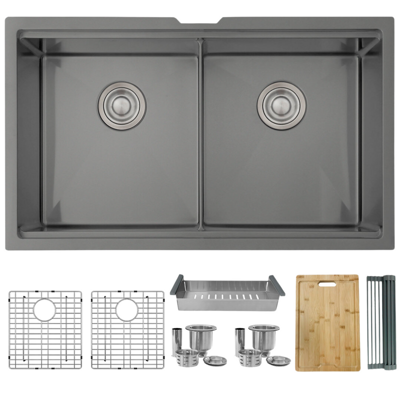 Stylish 32" VERSA32 S-601WN Workstation Double Bowl Undermount  Stainless Steel Kitchen Sink with Accessories