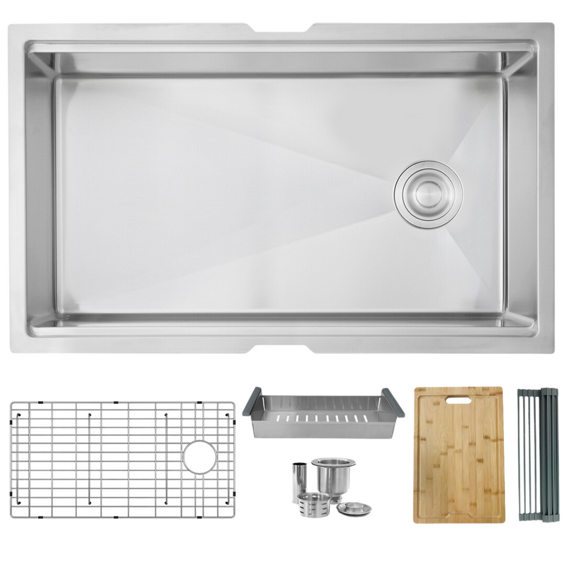 Stylish 30" VERSA30 S-611W Workstation Single Bowl Undermount Stainless Steel Kitchen Sink with Accessories