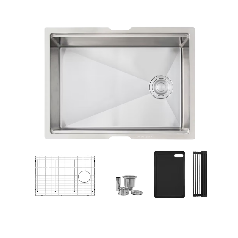 Stylish VERSA25 25" Workstation Single Bowl Undermount 16 Gauge Stainless Steel Kitchen Sink with Black Accessories - S-612WK
