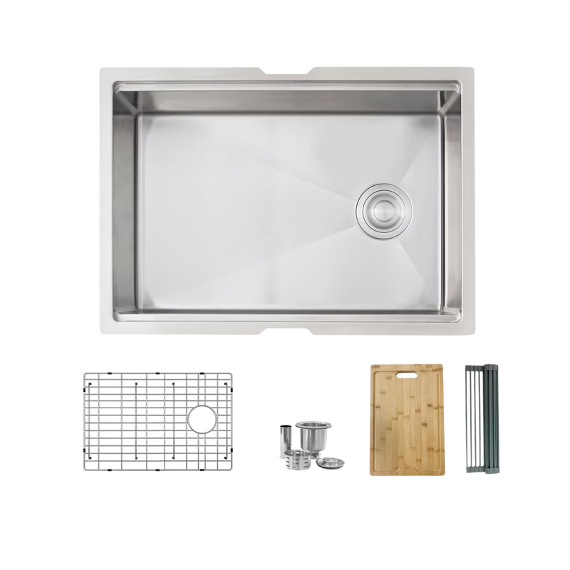 Stylish VERSA27 27" Workstation Single Bowl Undermount 16 Gauge Stainless Steel Kitchen Sink with Built in Accessories - S-627W