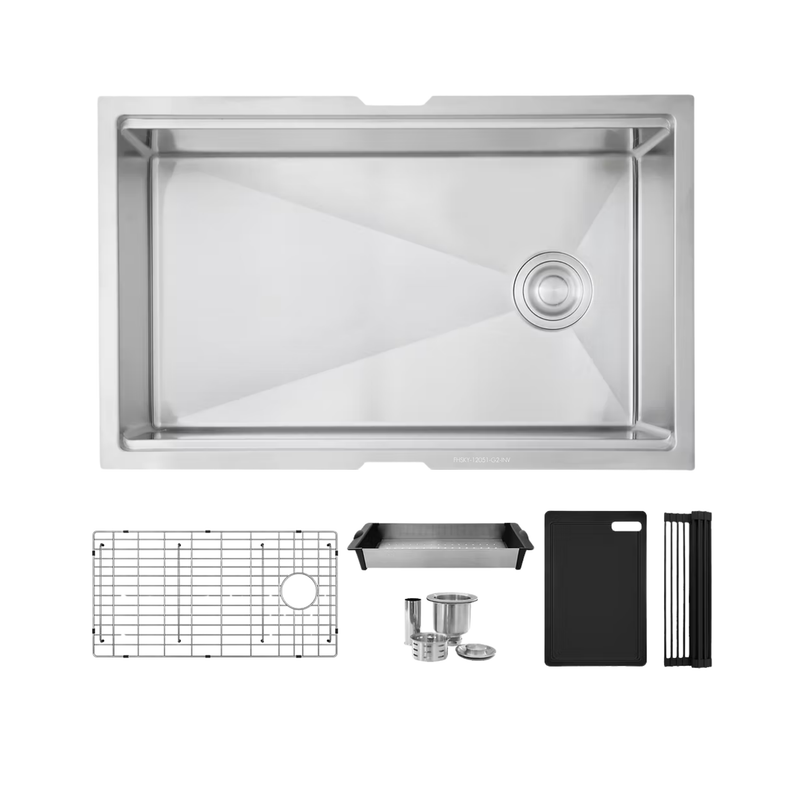 Stylish VERSA27 27" Workstation Single Bowl Undermount 16 Gauge Stainless Steel Kitchen Sink with Black Accessories - S-627WK