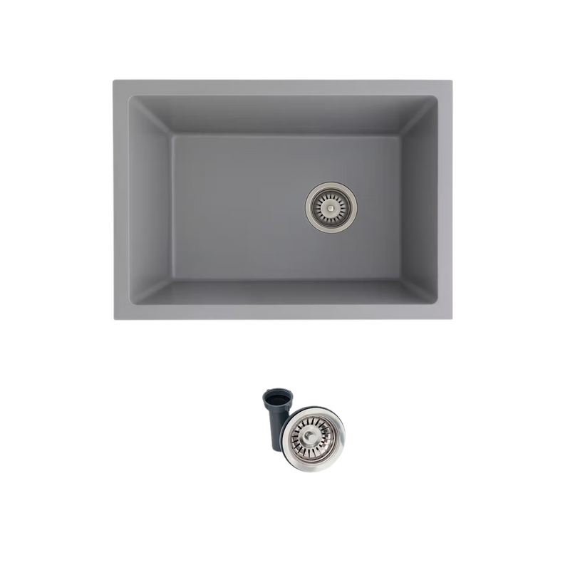Stylish KILLARNEY 25" Single Bowl Dual Mount Composite Granite Utility Sink with Strainer