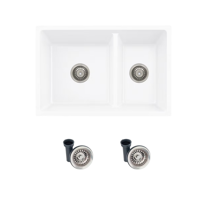 Stylish NORQUAY 27" Dual Mount 60/40 Double Bowl Composite Granite Kitchen Sink with Strainer