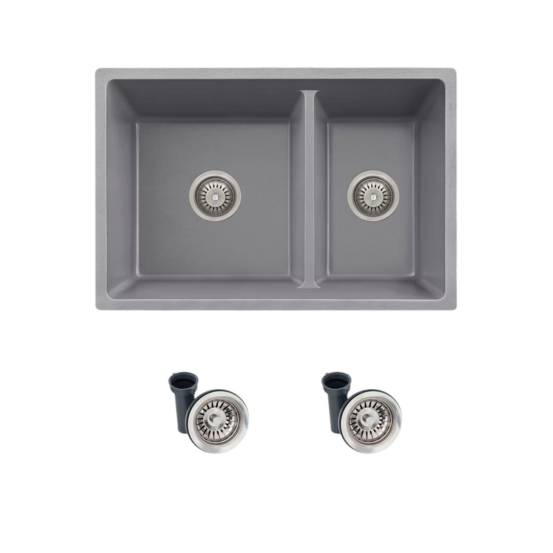Stylish NORQUAY 27" Dual Mount 60/40 Double Bowl Composite Granite Kitchen Sink with Strainer