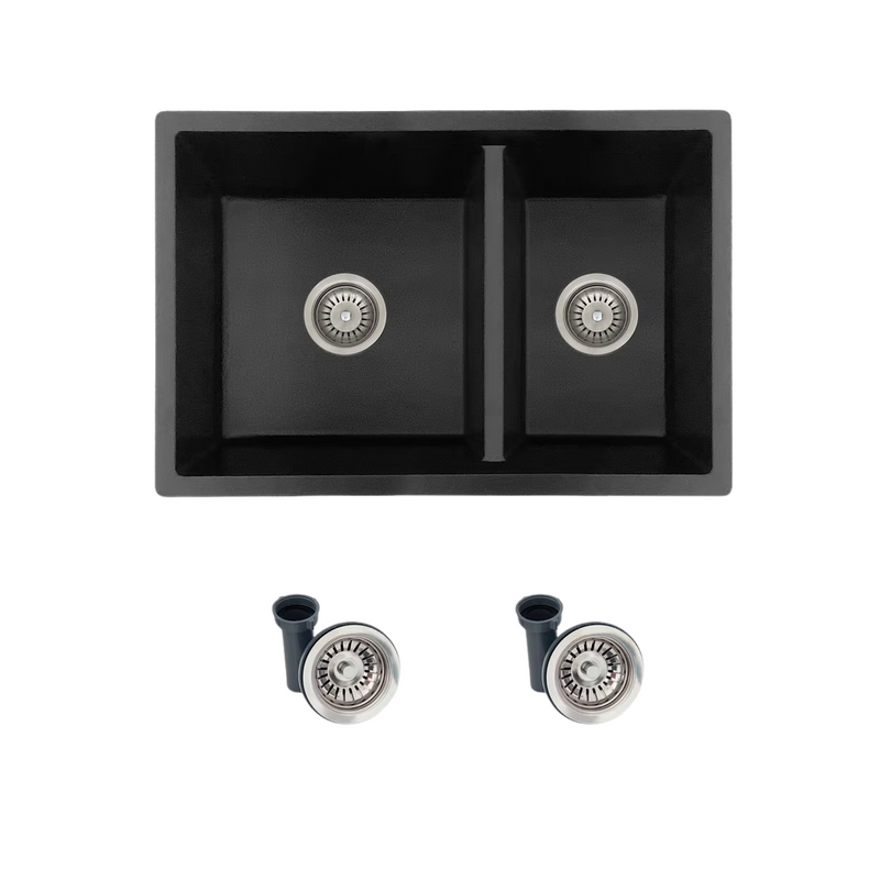 Stylish NORQUAY 27" Dual Mount 60/40 Double Bowl Composite Granite Kitchen Sink with Strainer