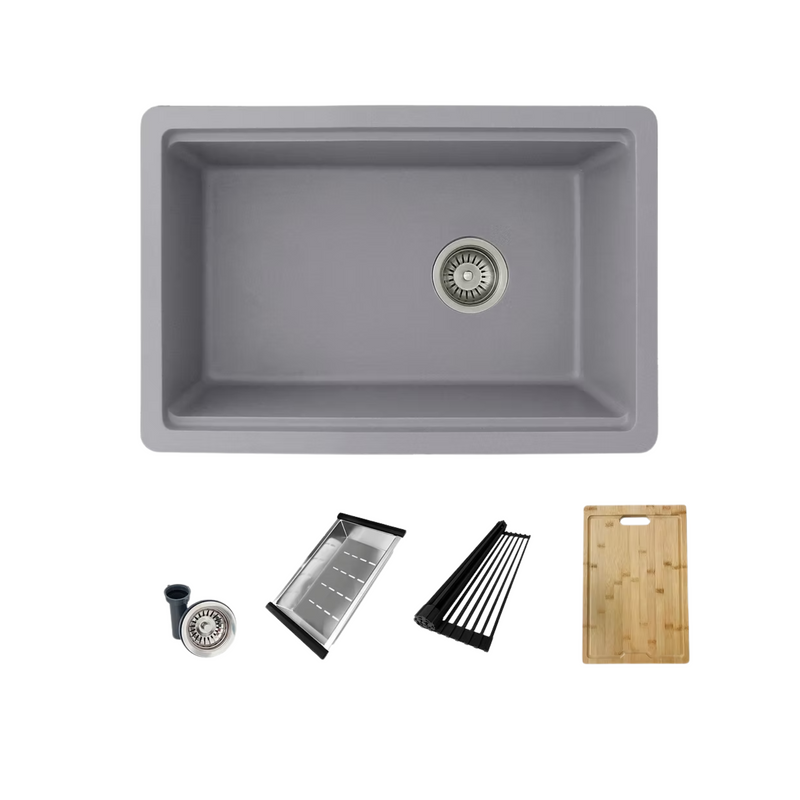 Stylish KINBROOK 28" Dual Mount Workstation Single Bowl Composite Granite Kitchen Sink with Built in Accessories