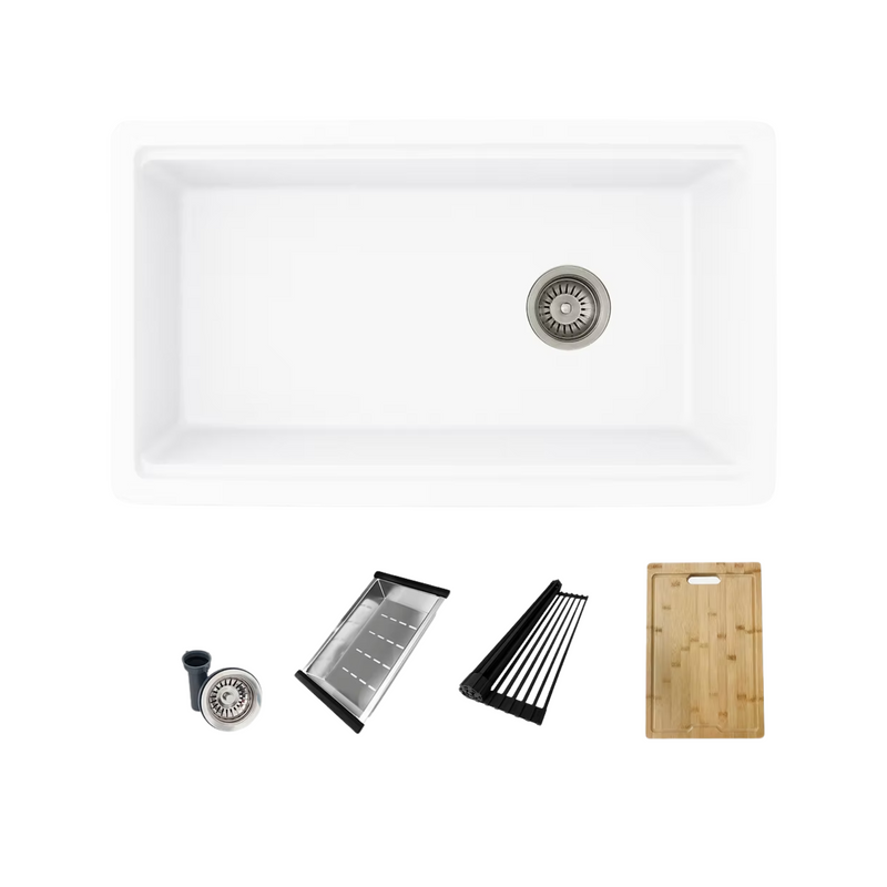 Stylish CANMORE 32" Dual Mount Workstation Single Bowl Composite Granite Kitchen Sink with Built in Accessories