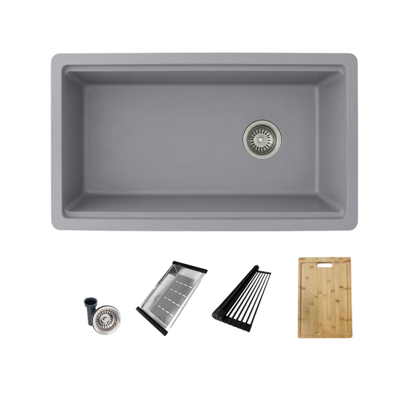Stylish CANMORE 32" Dual Mount Workstation Single Bowl Composite Granite Kitchen Sink with Built in Accessories