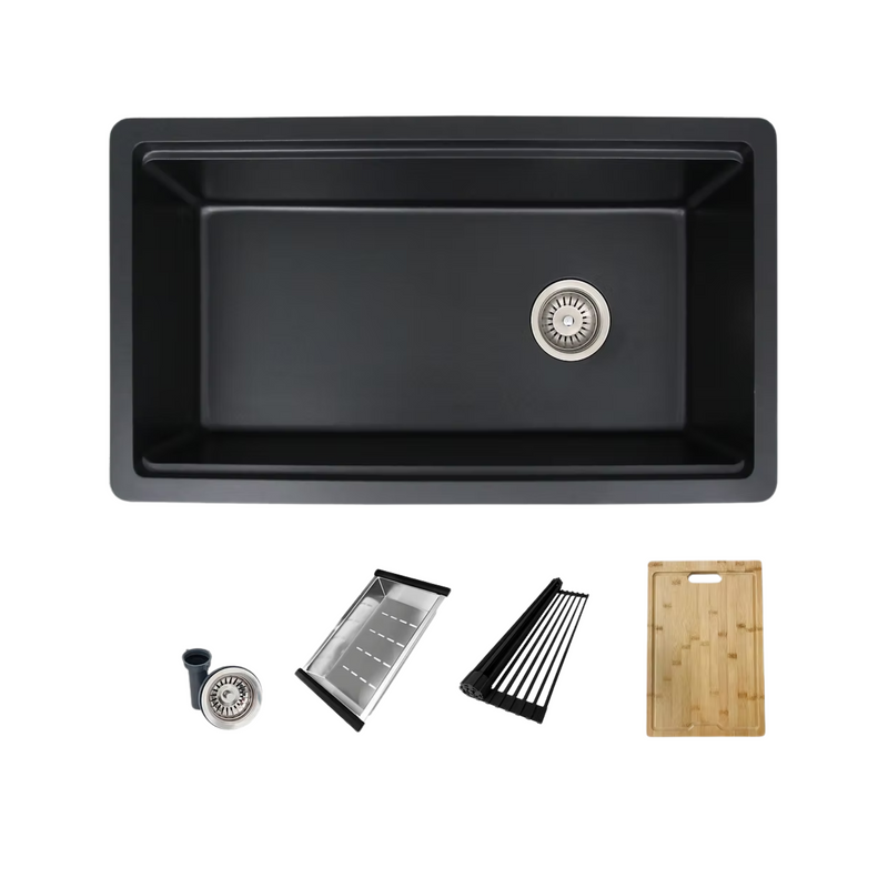 Stylish CANMORE 32" Dual Mount Workstation Single Bowl Composite Granite Kitchen Sink with Built in Accessories