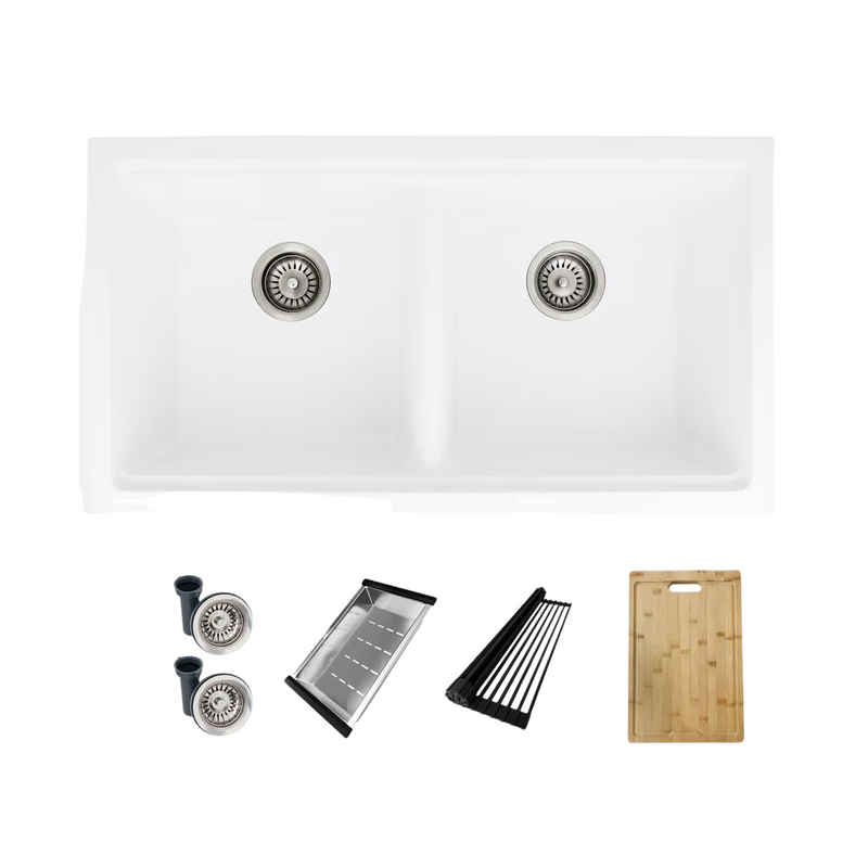 Stylish BANFF 33" Dual Mount Workstation Double Bowl Composite Granite Kitchen Sink with Built in Accessories
