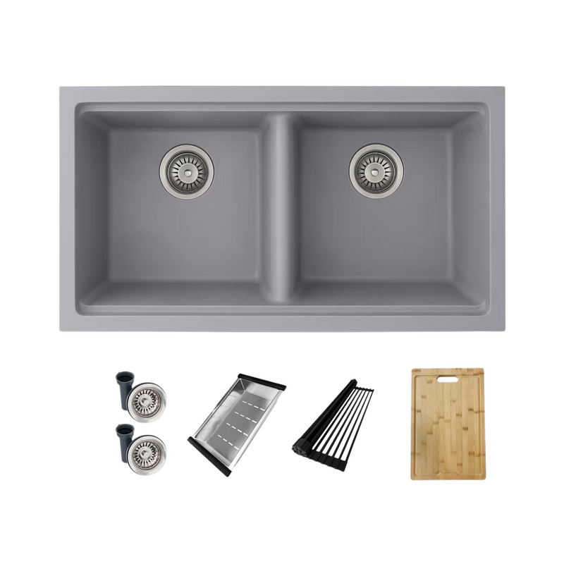 Stylish BANFF 33" Dual Mount Workstation Double Bowl Composite Granite Kitchen Sink with Built in Accessories