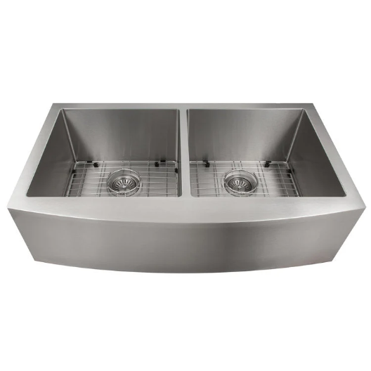 ZLINE Niseko 36 In. Farmhouse Apron Mount Double Bowl Stainless Steel Kitchen Sink With Bottom Grid
