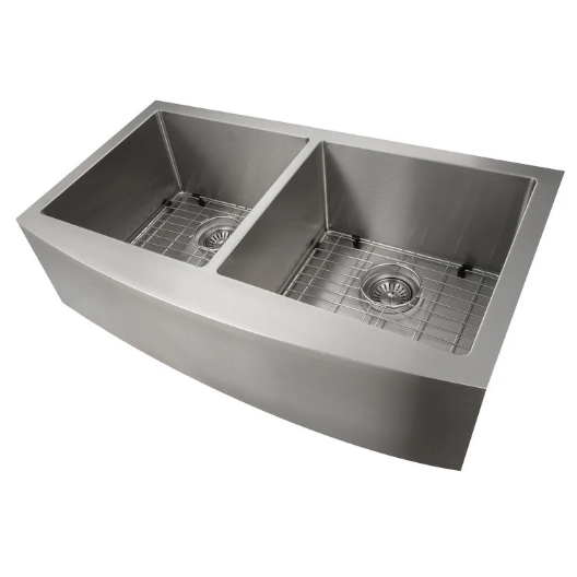 ZLINE Niseko 36 In. Farmhouse Apron Mount Double Bowl Stainless Steel Kitchen Sink With Bottom Grid