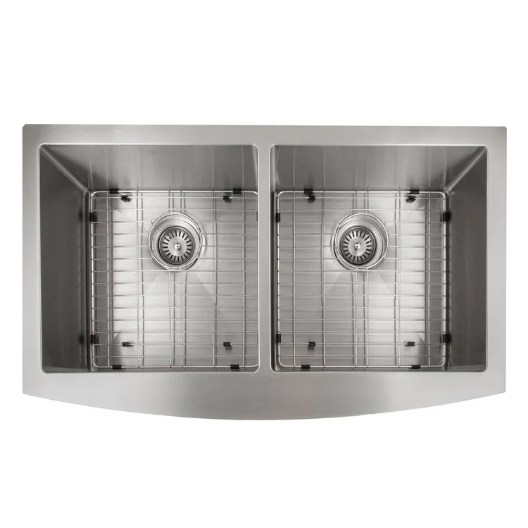 ZLINE Niseko 36 In. Farmhouse Apron Mount Double Bowl Stainless Steel Kitchen Sink With Bottom Grid