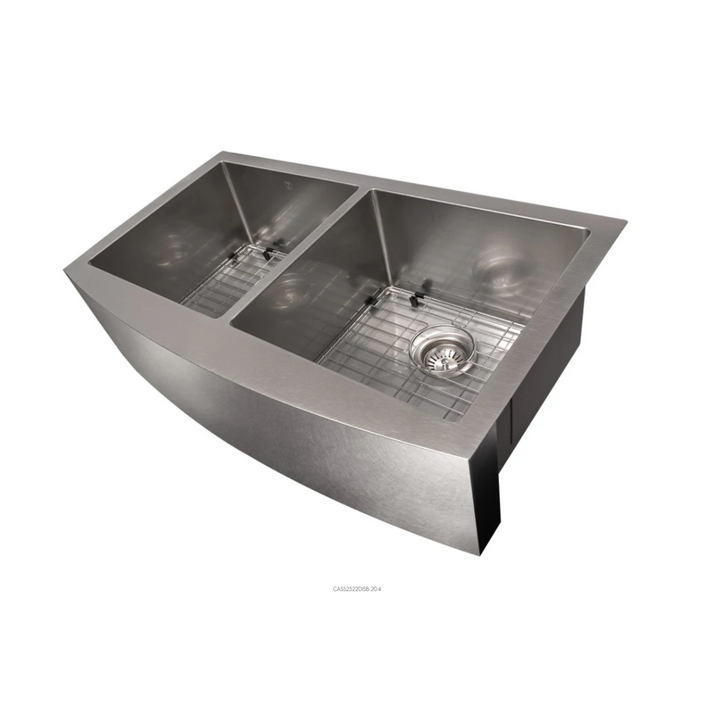 ZLINE Niseko 36 In. Farmhouse Apron Mount Double Bowl Stainless Steel Kitchen Sink With Bottom Grid