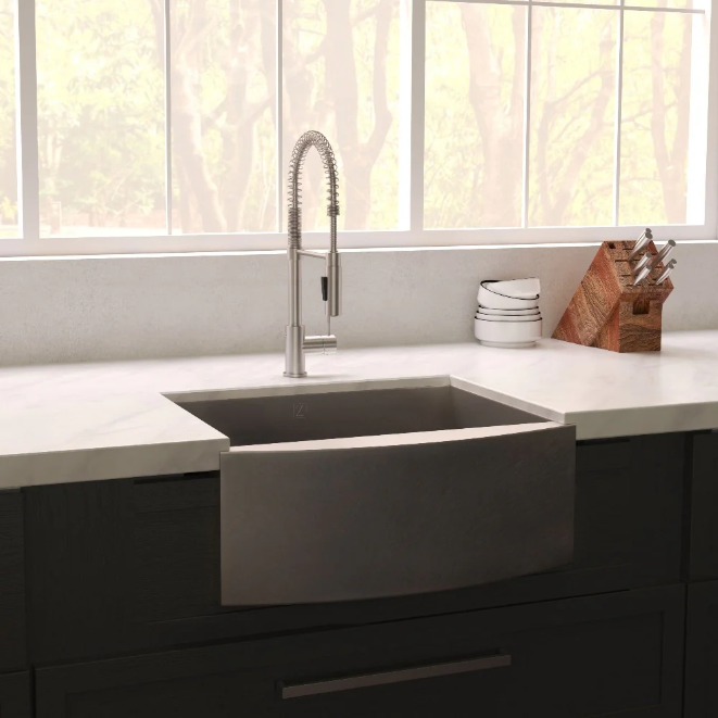 ZLINE Zermatt 30 In. Farmhouse Apron Mount Single Bowl Stainless Steel Kitchen Sink With Bottom Grid