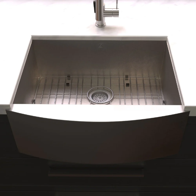 ZLINE Zermatt 30 In. Farmhouse Apron Mount Single Bowl Stainless Steel Kitchen Sink With Bottom Grid