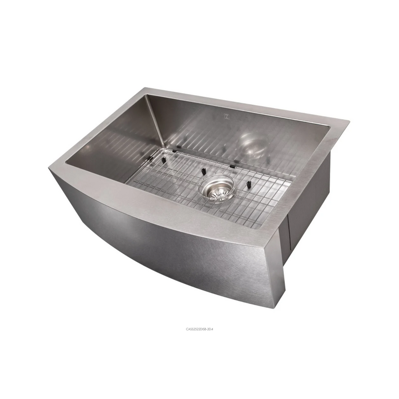 ZLINE Zermatt 30 In. Farmhouse Apron Mount Single Bowl Stainless Steel Kitchen Sink With Bottom Grid