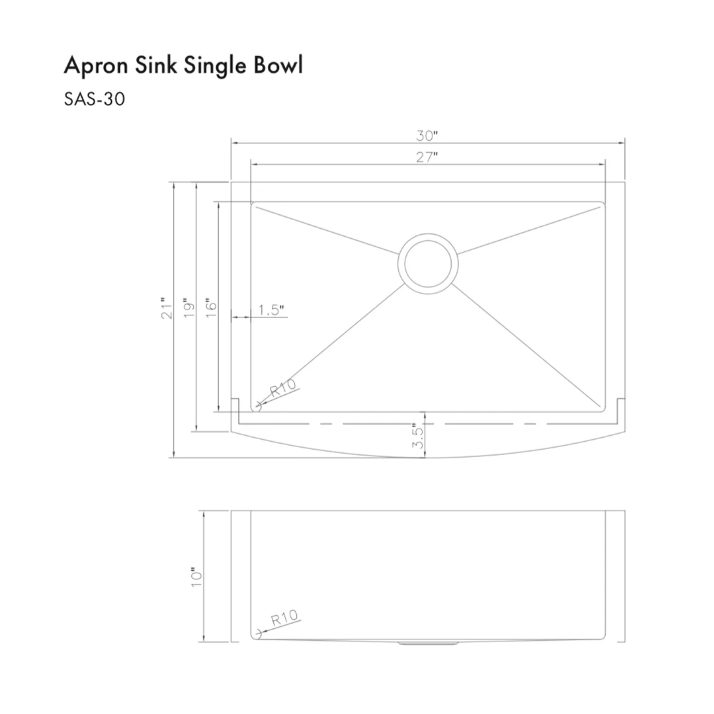 ZLINE Zermatt 30 In. Farmhouse Apron Mount Single Bowl Stainless Steel Kitchen Sink With Bottom Grid