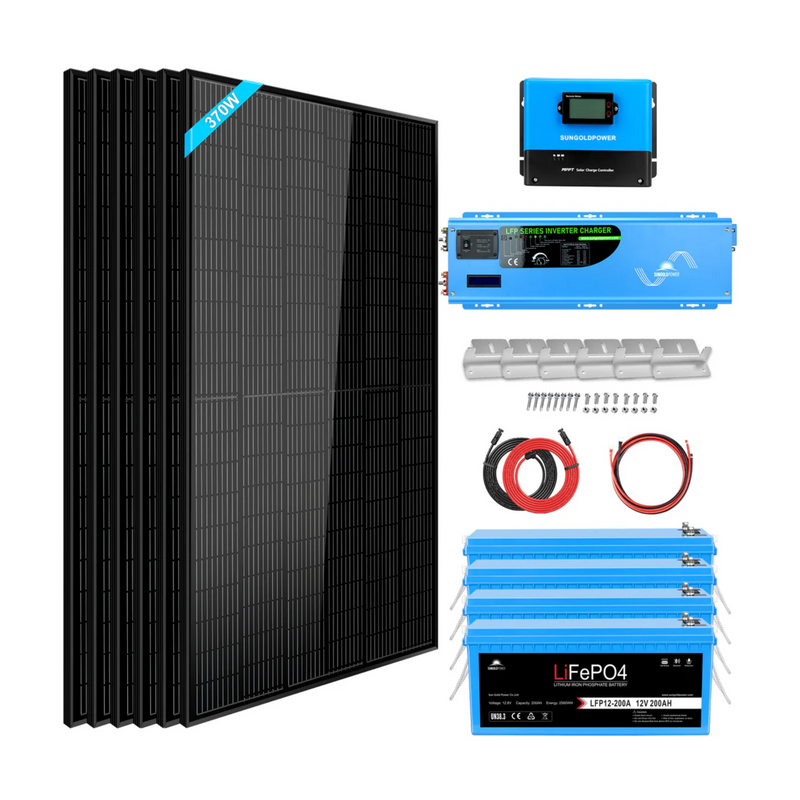 SunGoldPower Off Grid Solar Kit 6000W 24VDC 120V/240V LIFEPO4 10.24kwh Lithium Battery 6 X 370 Watt Solar Panels - SGK-PRO62